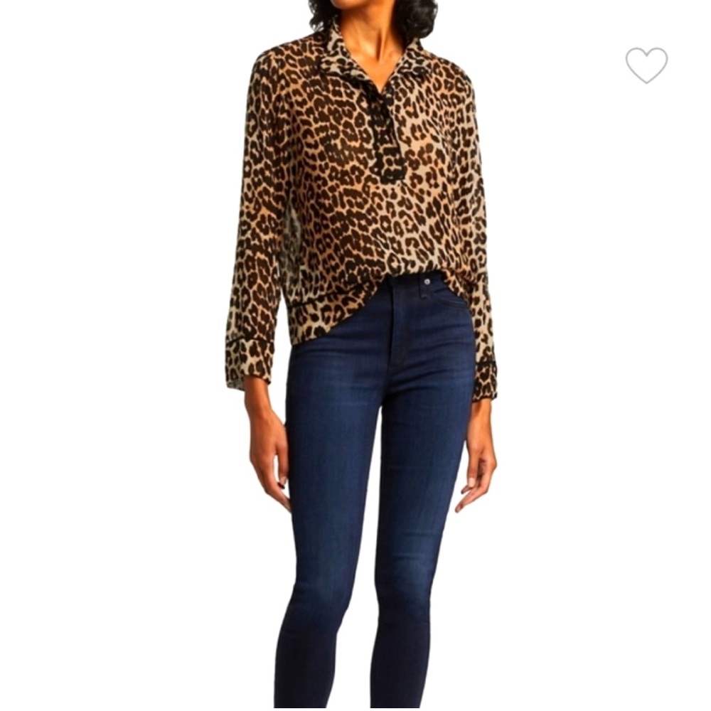 GANNI Leopard Print Georgette Long Sleeve Blouse - Picture 3 of 15